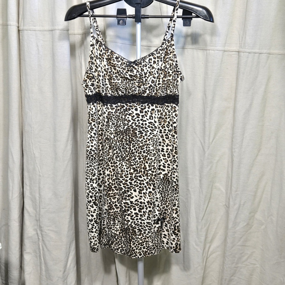 George Leopard Print Lace Trim Chemise Nightgown Womens Medium 8-10 Animal Print